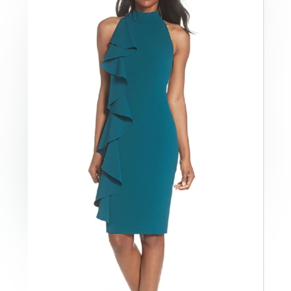 Eliza J, NWT, Ruffle Sheath Dress, in Peacock, Knee Length, Size 18 - Picture 4 of 11
